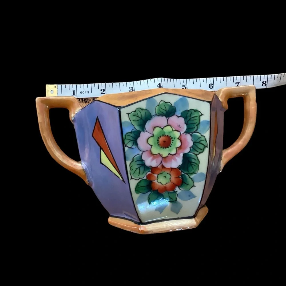 Vintage Lusterware Sugar Pot Ceramic Hexagon Iridescent Glaze